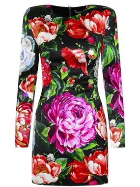 Dolce & Gabbana Black Floral Long Sleeve Bodycon Dress, Italy Size 44